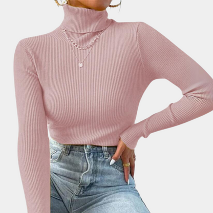 Sweter damski z golfem i prążkowanym splotem w klasycznym stylu do eleganckich i codziennych stylizacji