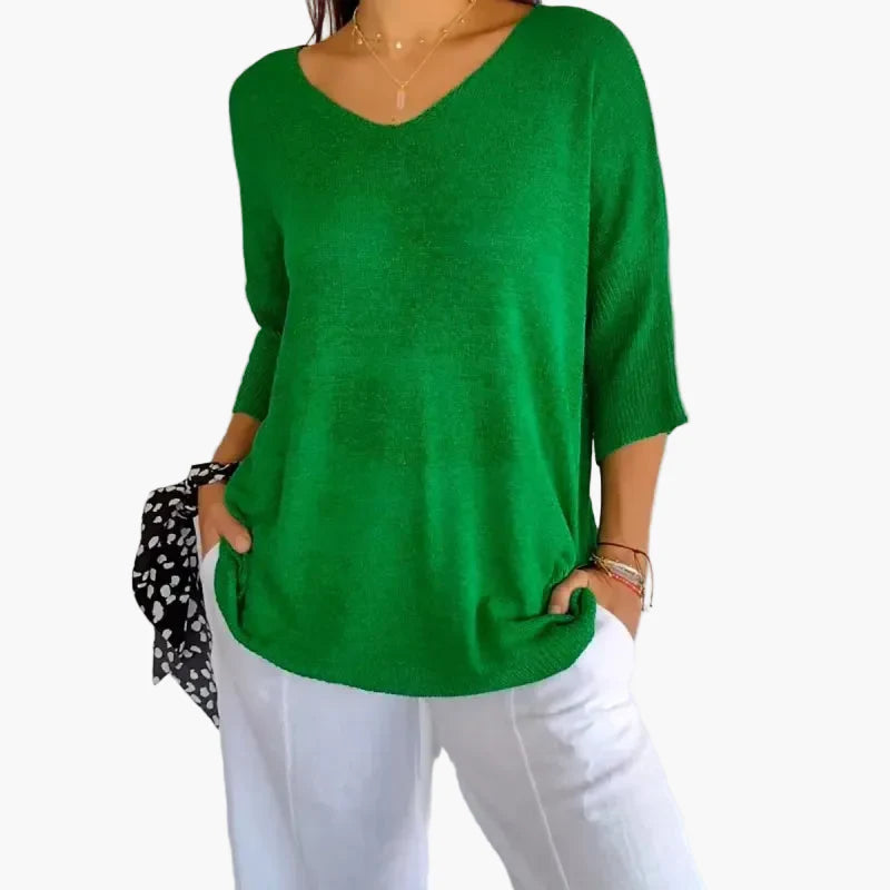 Maglione Donna Informale Scollo a V Maniche Mezza Lunghezza Stile Elegante e Comodo per Tutti i Giorni