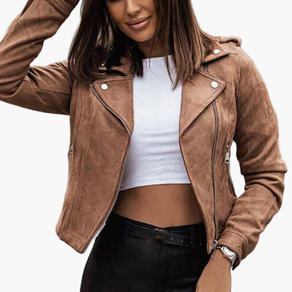 Chaqueta de motorista urbana para mujer, corte corto, estilo moderno y versátil