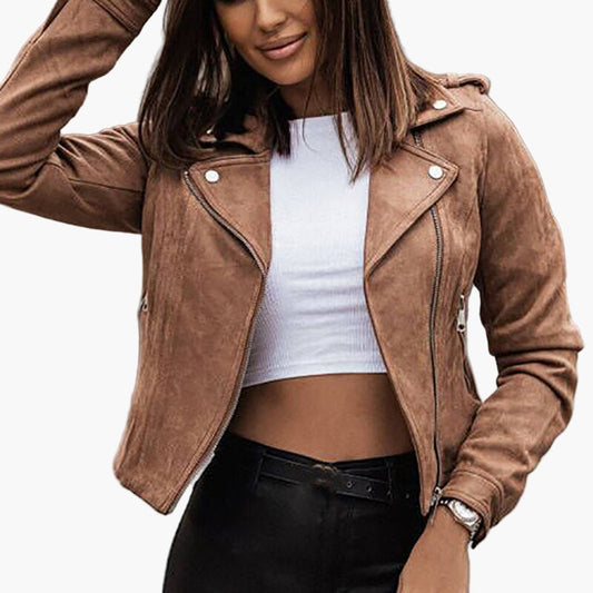 Chaqueta de motorista urbana para mujer, corte corto, estilo moderno y versátil