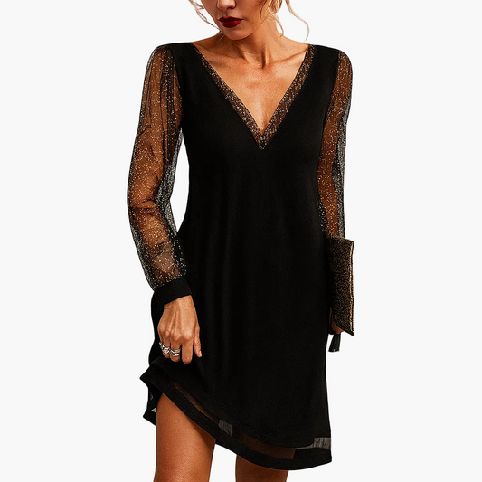 Robe de soirée femme manches longues chic col en V pour occasions et sorties élégantes