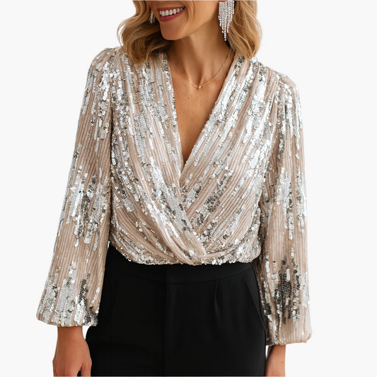Elegancka damska bluzka z cekinami w stylu vintage na wieczór i wydarzenia