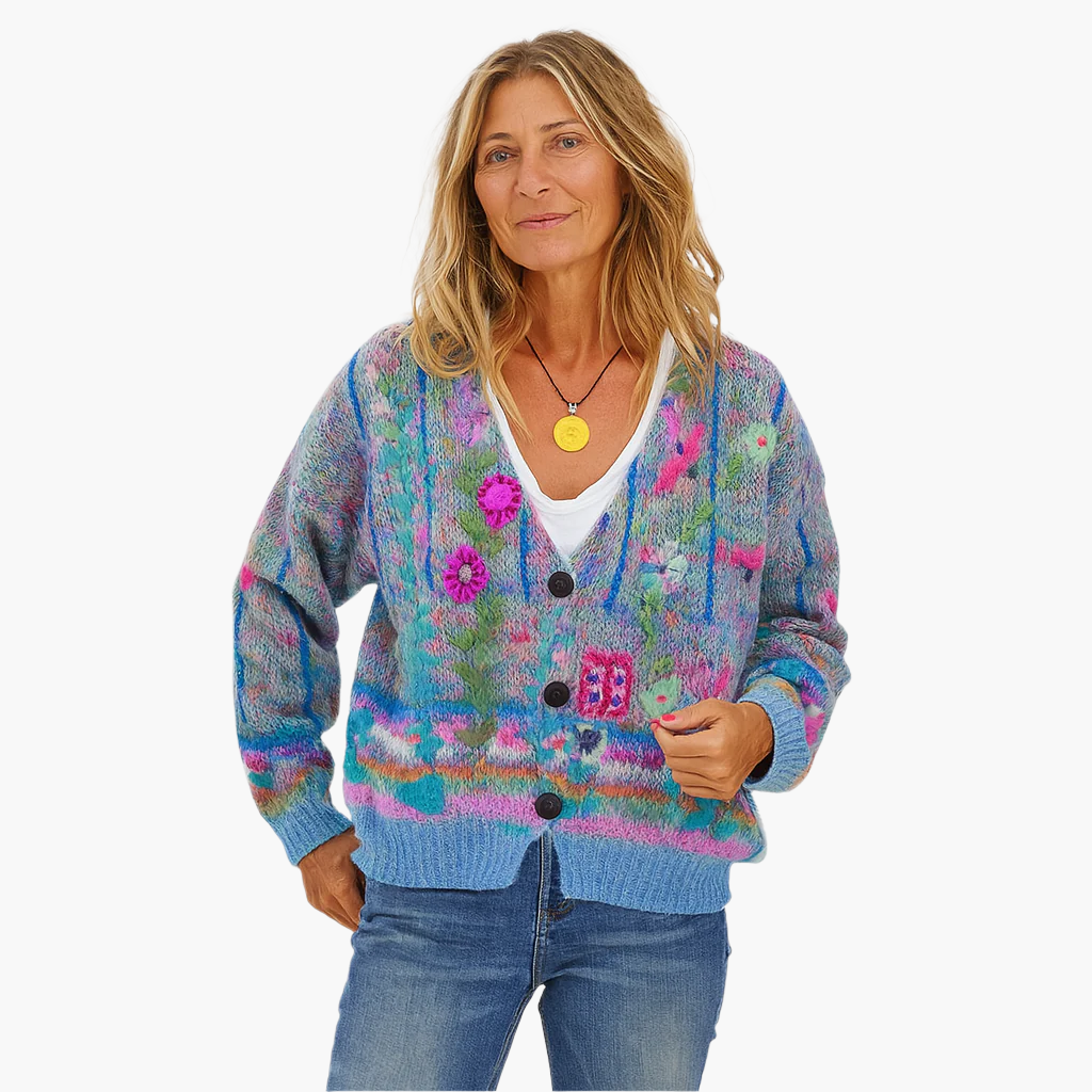 Cardigan donna artistico bohémien stile maglia per autunno e inverno