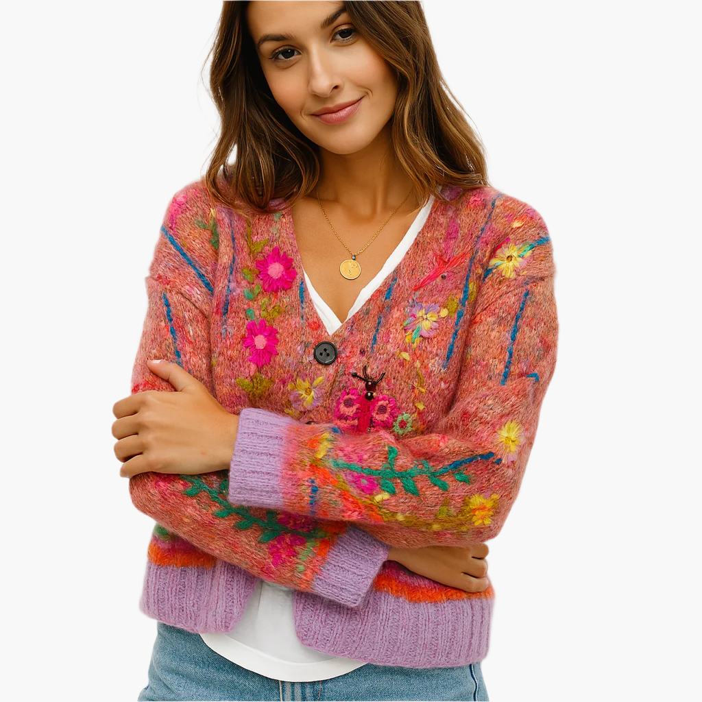 Cardigan donna artistico bohémien stile maglia per autunno e inverno