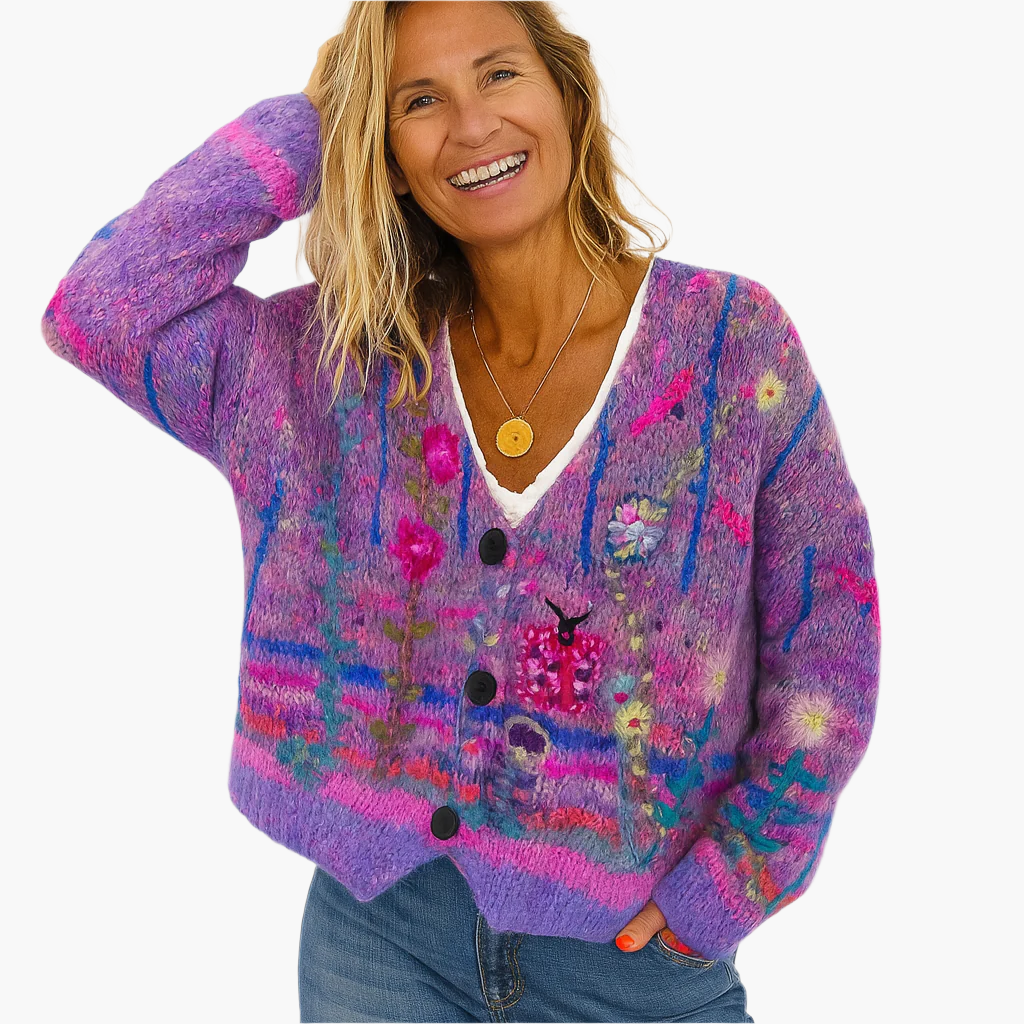 Cardigan donna artistico bohémien stile maglia per autunno e inverno
