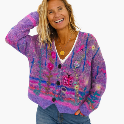 Cardigan donna artistico bohémien stile maglia per autunno e inverno