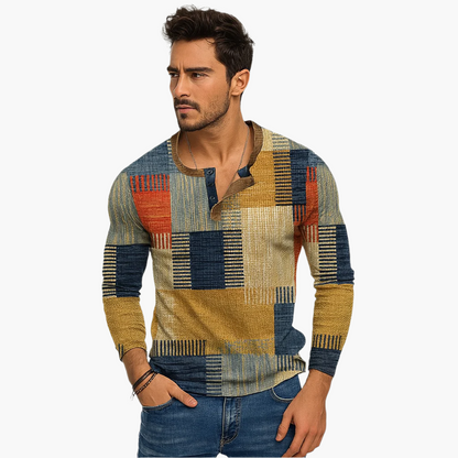 Maglione Henley Uomo Stile Patchwork Moderno per Autunno e Inverno