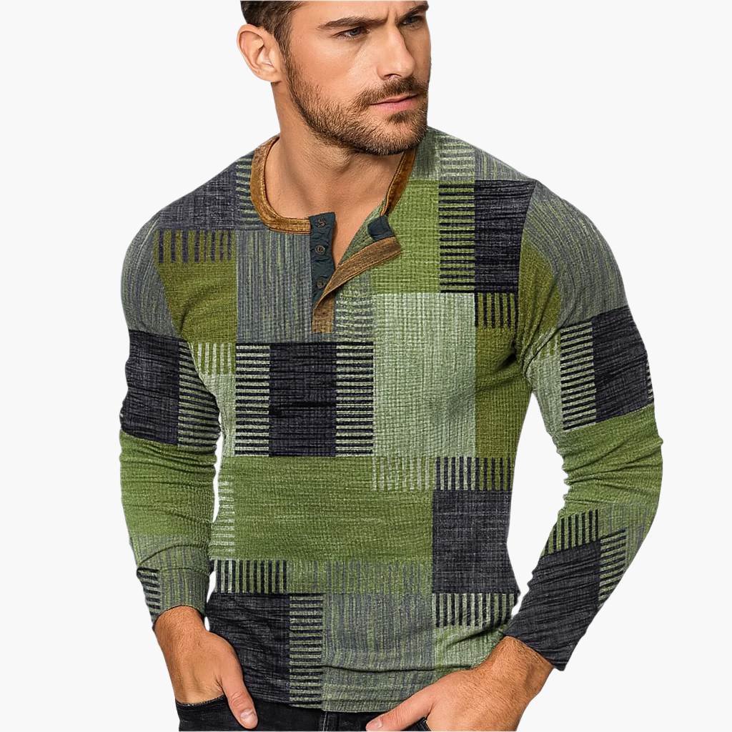 Maglione Henley Uomo Stile Patchwork Moderno per Autunno e Inverno