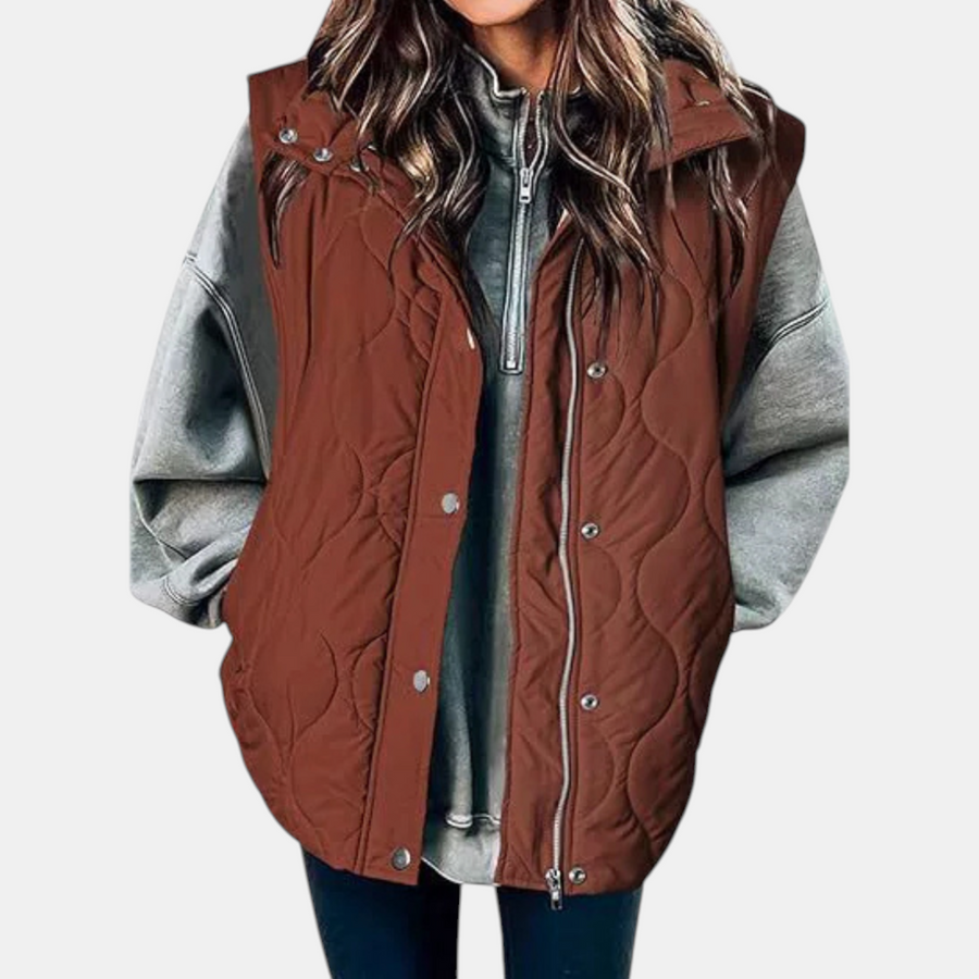 Women's quilted vest, sleeveless puffer jacket with zipper and buttons