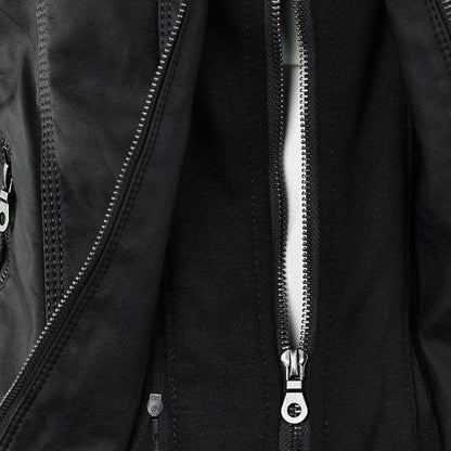 Chaqueta de entretiempo con capucha para mujer estilo motera urbana elegante
