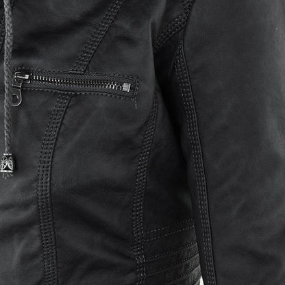 Chaqueta de mujer estilo motero con capucha – Elegante y versátil para todas las estaciones