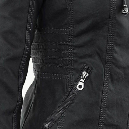 Chaqueta de entretiempo con capucha para mujer estilo motera urbana elegante