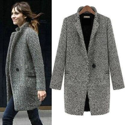 Długi damski płaszcz w elegancko-casualowym stylu na zimę i jesień