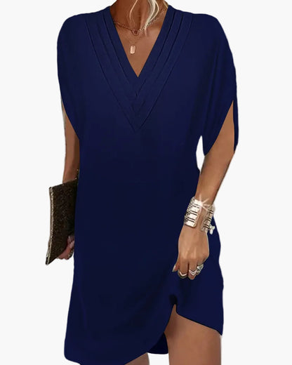 Robe décontractée femme col en V manches fendues style chic pour toutes occasions