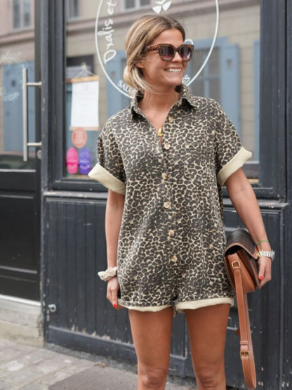 Combishort Femme Léopard Style Décontracté Été Urbain et Vacances
