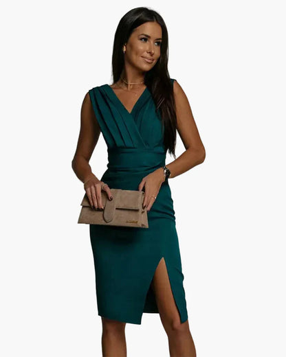 Vestido de mujer elegante estilo noche con escote en V y abertura sofisticada – Ideal para eventos y salidas