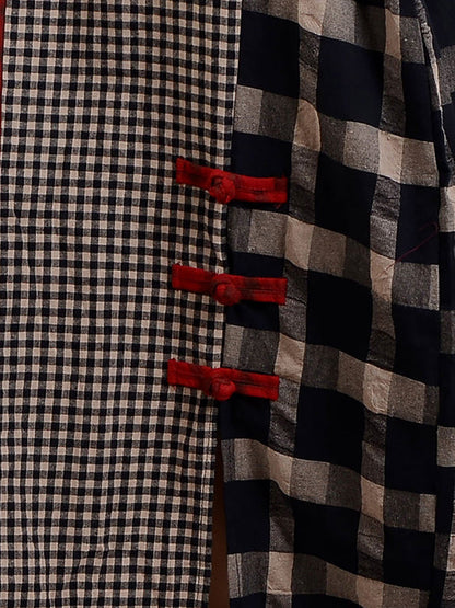 Abito lungo vintage a quadri per donna, stile ampio e informale, scollo a V, maniche lunghe, ideale per un aspetto bohémien elegante