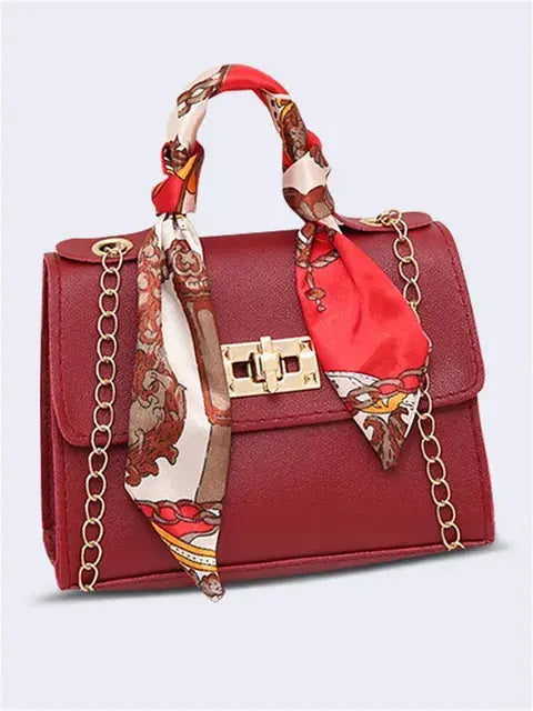 Sac à main femme élégant avec bandoulière chaîne et poignée foulard – Accessoire chic pour toutes occasions