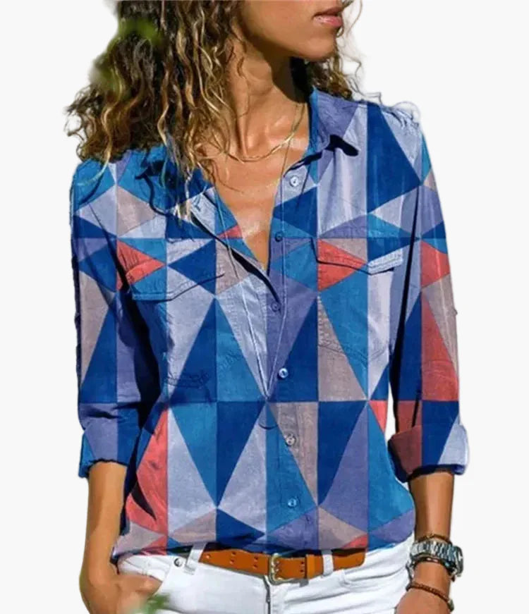 Bluzka damska w geometrycznym stylu, szykowna i swobodna, modna do biura