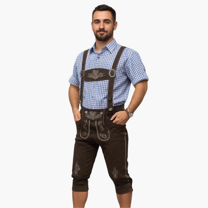 Traditionelt bayersk kostume til mænd – Autentiske lederhosen med seler – Oktoberfest- og folkefeststil