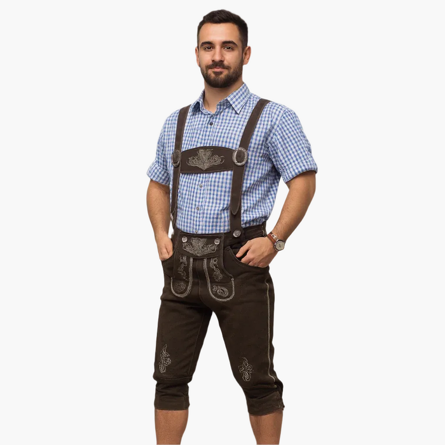 Costume Traditionnel Bavarois pour Homme - Lederhose Authentique avec Bretelles - Style Oktoberfest et Fêtes Folkloriques