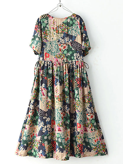 lange vintage jurk voor dames met bloemenprint, bohemien stijl, casual zomer