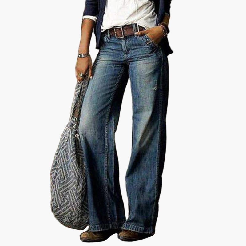 Jean Femme Taille Haute à Jambes Larges Style Vintage Décontracté
