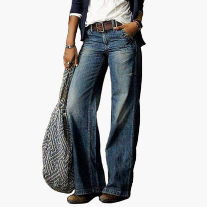 Jean Femme Taille Haute à Jambes Larges Style Vintage Décontracté