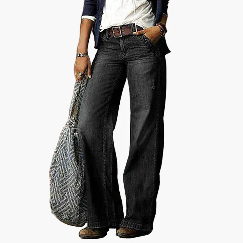 Jean Femme Taille Haute à Jambes Larges Style Vintage Décontracté