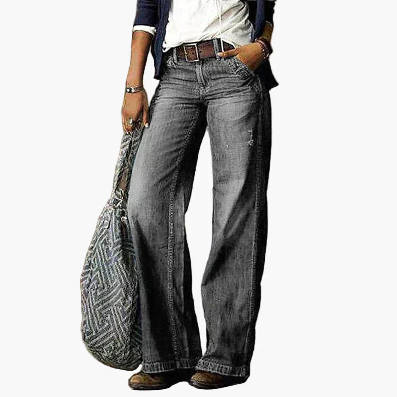 Jean Femme Taille Haute à Jambes Larges Style Vintage Décontracté