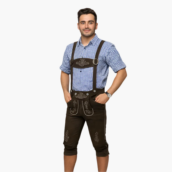 Costume Traditionnel Bavarois pour Homme - Lederhose Authentique avec Bretelles - Style Oktoberfest et Fêtes Folkloriques