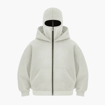 Hoodie zippé style balaclava pour homme – Urbain, minimaliste, idéal pour l’hiver