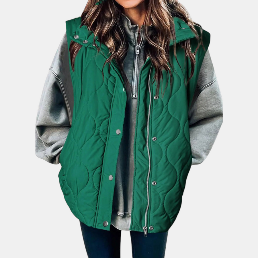Women's quilted vest, sleeveless puffer jacket with zipper and buttons