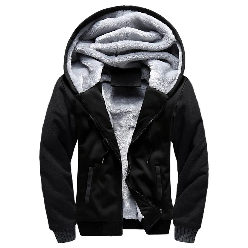Giacca da uomo con cappuccio foderata in pile, vestibilità casual, chiusura con zip, multicolore