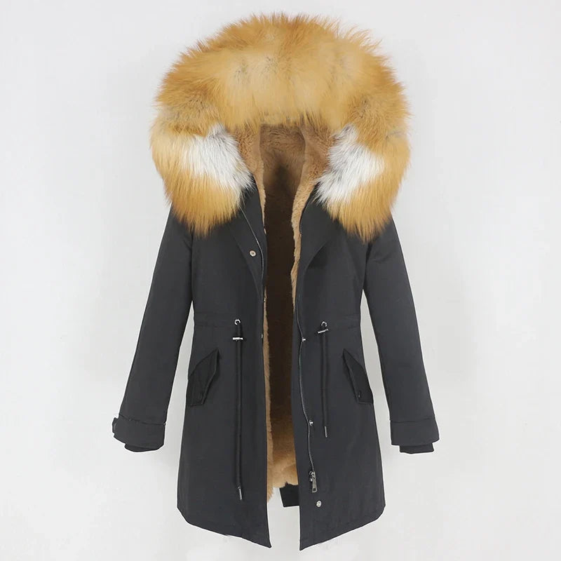 Men's Long Casual Parka with Removable Fur-Lined Hood