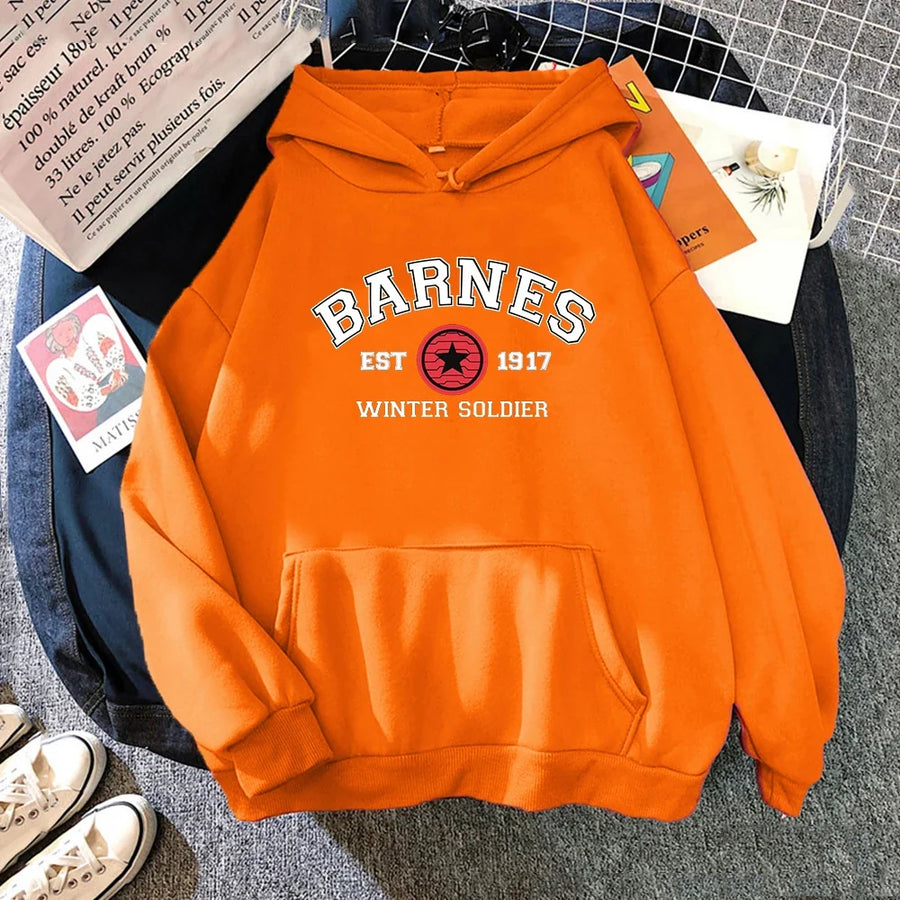 Casualowa bluza z kapturem, nadrukiem Barnes i kieszenią kangurką