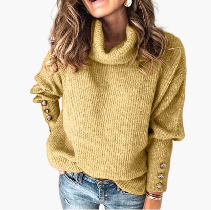 Dam polotröja med dekorativa knappar, chic för avslappnad eller elegant look
