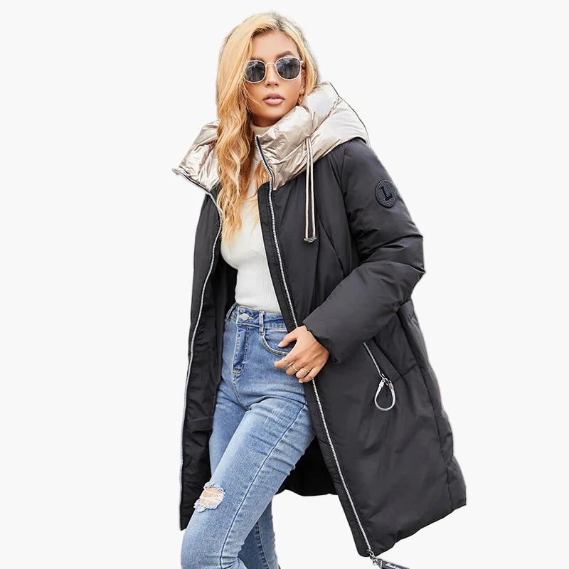 Cappotto invernale donna stile urbano chic con ampio colletto – Ideale per il freddo