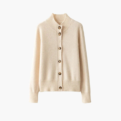 Elegant dame cardigan med høj hals og trendy knapper til et smart afslappet look