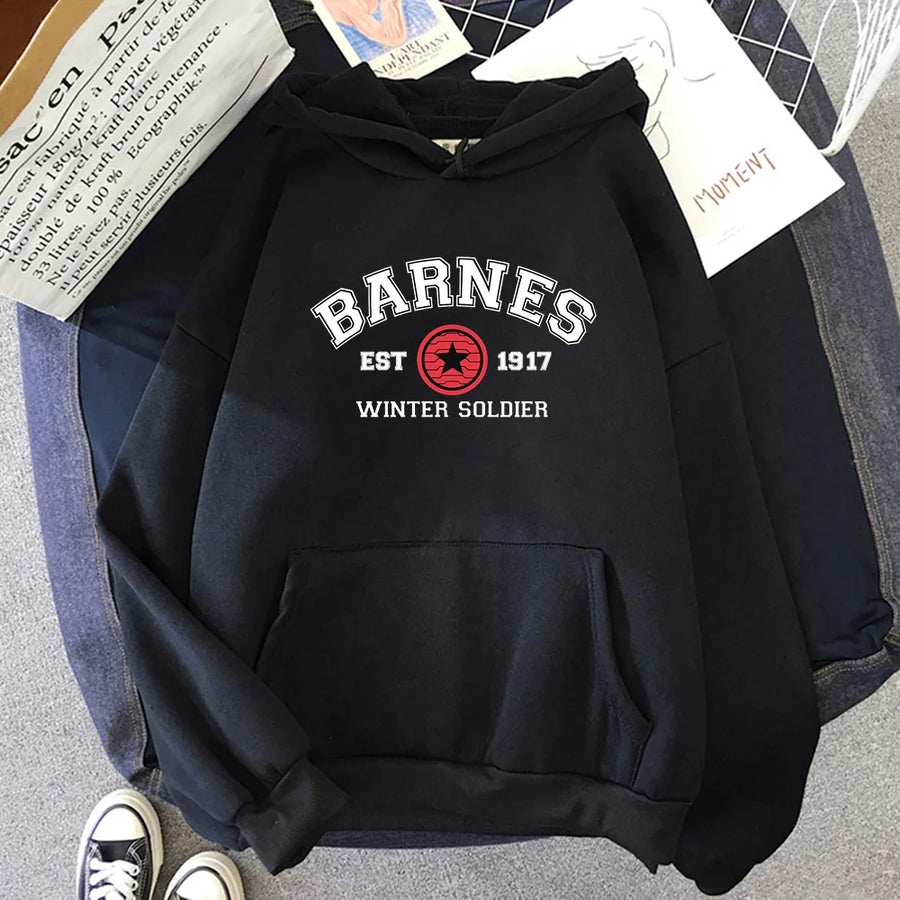 Casualowa bluza z kapturem, nadrukiem Barnes i kieszenią kangurką