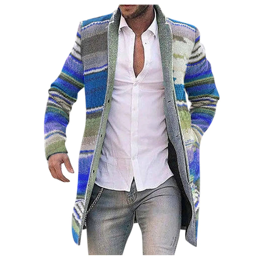 Cárdigan largo a rayas para hombre, informal, suave y de estilo étnico