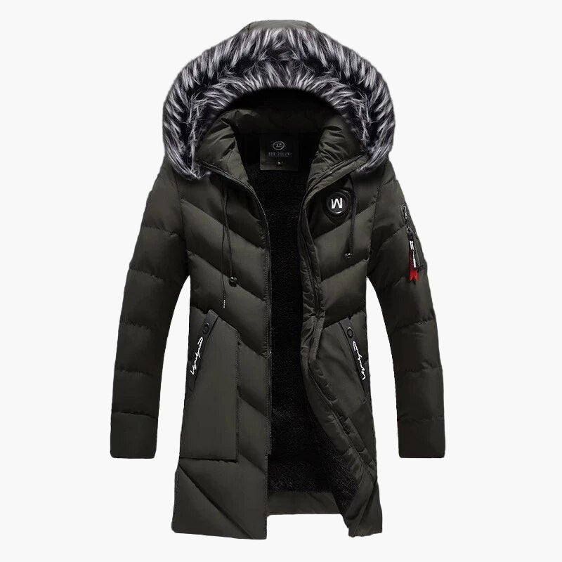 Langer Herren-Wintermantel mit Kapuze, urbaner Stil, ideal für kalte Tage