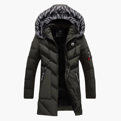 Langer Herren-Wintermantel mit Kapuze, urbaner Stil, ideal für kalte Tage