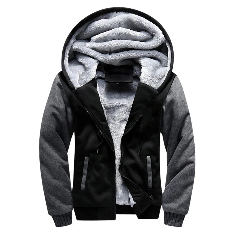 Giacca da uomo con cappuccio foderata in pile, vestibilità casual, chiusura con zip, multicolore