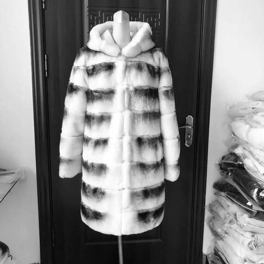 Women's soft fur-effect hooded coat
