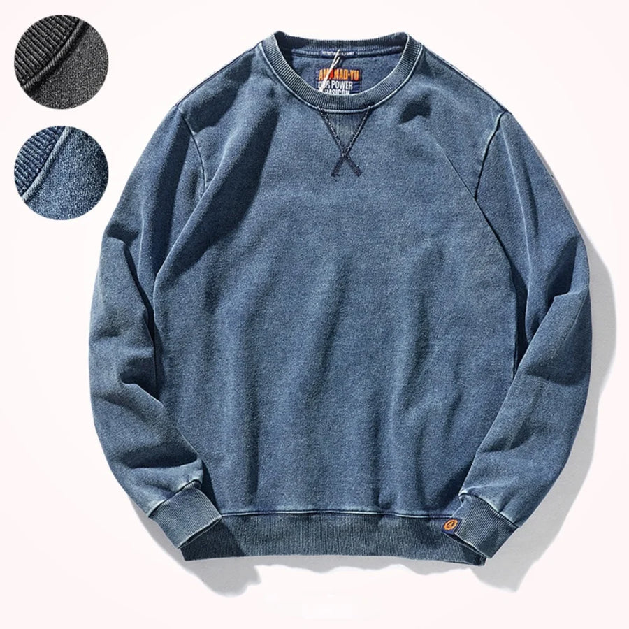 Herren-Sweatshirt mit Rundhalsausschnitt in verwaschenem Denimblau