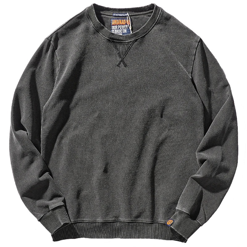 Herren-Sweatshirt mit Rundhalsausschnitt in verwaschenem Denimblau