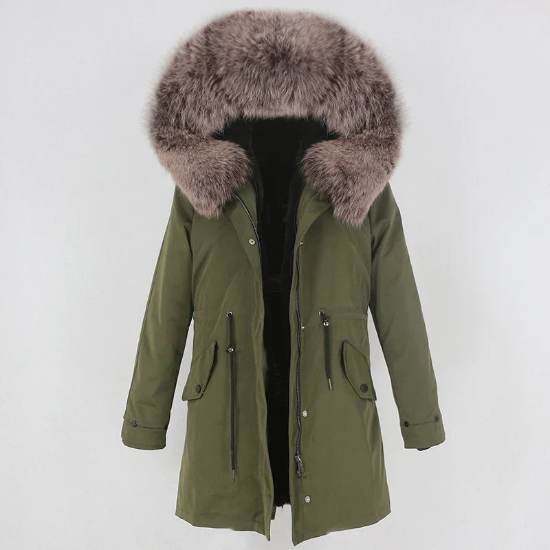 Men's Long Casual Parka with Removable Fur-Lined Hood