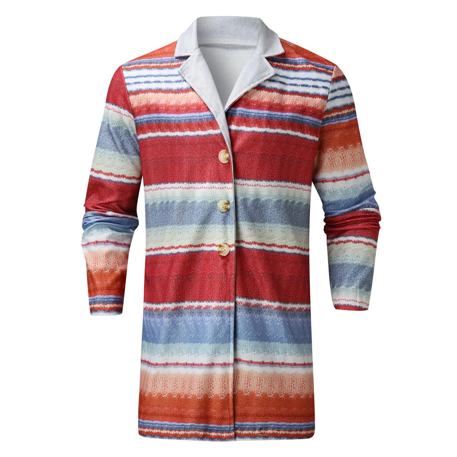 Cárdigan largo a rayas para hombre, informal, suave y de estilo étnico