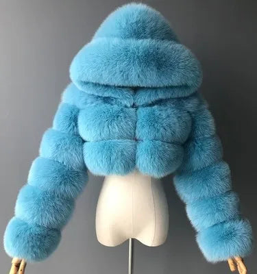 Veste courte à capuche en fausse fourrure douce pour femme